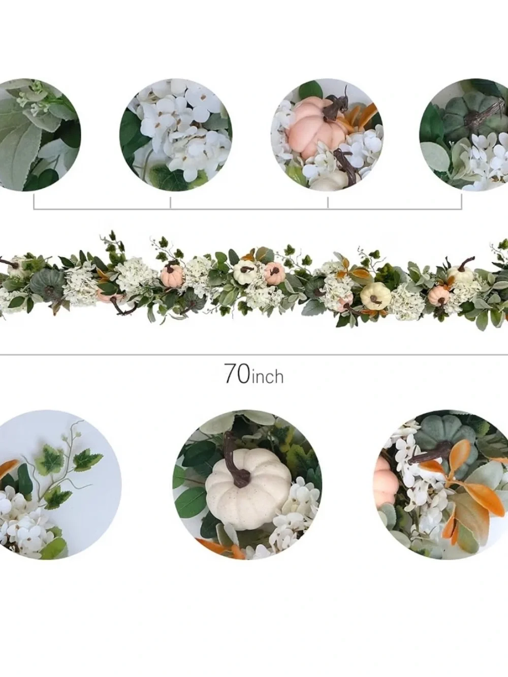 New Fall Pumpkin & Hydrangea garland Peach, White, Green boho farmhouse